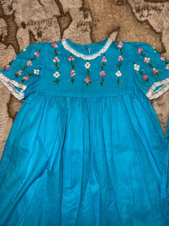 Uno uno Other - 🖤VINTAGE 1980s BLUE FLORAL EMBROIDERED DRESS SIZE 6-9 MONTHS🖤